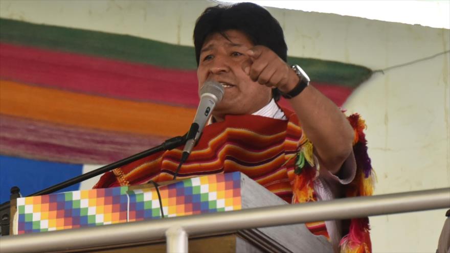 El presidente boliviano, Evo Morales, ofrece un discurso en la localidad de Mojocoya, en la provincia de Jaime Zudáñez, 26 de abril de 2019. (Foto: ABI)
