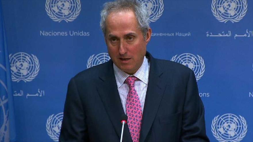 El portavoz de la ONU, Stephane Dujarric, ofrece un discurso ante la Organización de las Naciones Unidas.