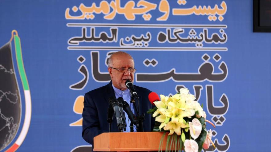 El ministro iraní del Petróleo, Biyan Namdar Zangene, en la 24.ª Exposición Internacional de Petróleo, Gas, Refinación y Petroquímica, Teherán, 1 de mayo de 2019.