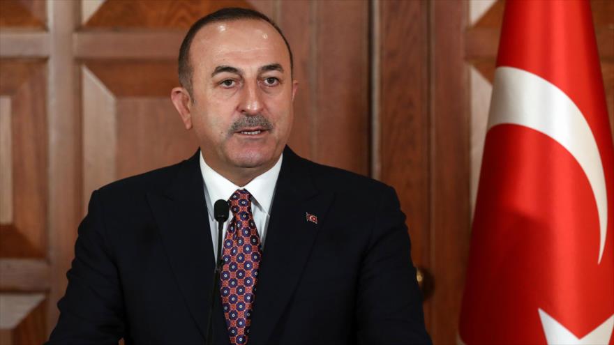 El canciller turco, Mevlut Cavusoglu, en una conferencia de prensa en Ankara, capital de Turquía, 2 de mayo de 2019. (Foto: AFP)