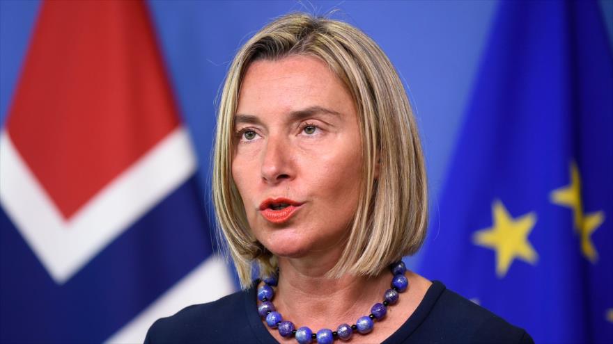 La jefa de la Diplomacia europea, Federica Mogherini, en una rueda de prensa en Bruselas, Bélgica, 30 de abril de 2019. (Foto: AFP)