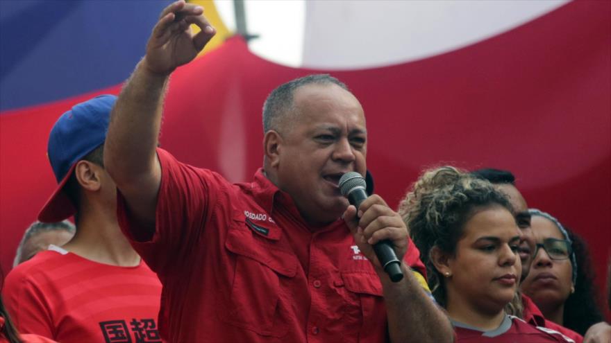 El presidente de la ANC de Venezuela, Diosdado Cabello, habla en una marcha en Caracas, 30 de marzo de 2019. (Foto: AFP)