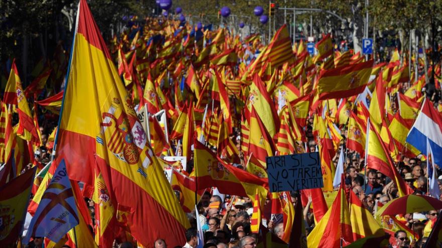 Una manifestación contra la independencia catalana en la ciudad de Barcelona.
