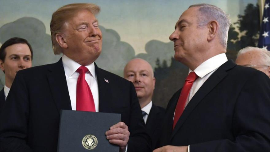 El presidente de EE.UU., Donald Trump, y el premier de Israel, Benjamín Netanyahu, en una reunión en Washington, 25 de marzo de 2019. (Foto: AP)