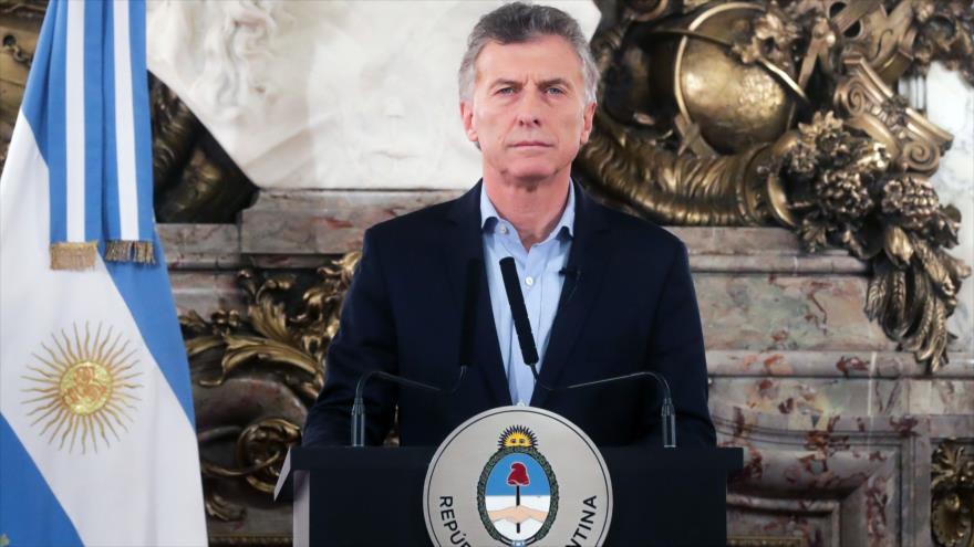 El presidente argentino, Mauricio Macri, ofrece un discurso en Buenos Aires, 9 de mayo de 2019. (Foto: AFP)