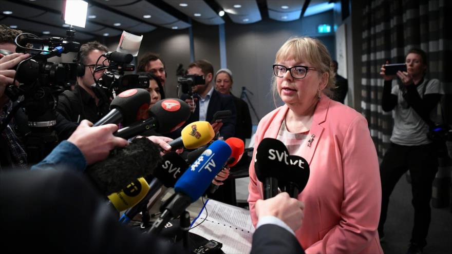 La fiscal adjunta sueca Eva-Marie Persson anuncia la reapertura del caso de violación de Julian Assange, 13 de mayo de 2019. (Foto: AFP)