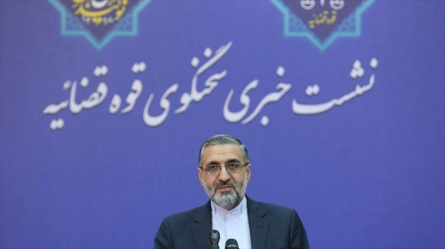Qolam Hosein Esmaili, portavoz del Poder Judicial de Irán, en una rueda de prensa, en Teherán. (Foto: IRNA)