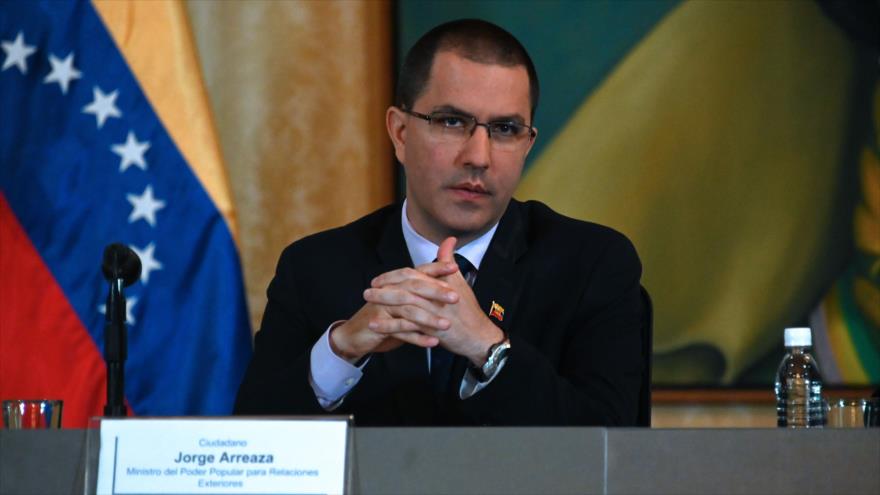 El canciller venezolano, Jorge Arreaza, en una rueda de prensa en Caracas, capital de Venezuela, 10 de mayo de 2019. (AFP)