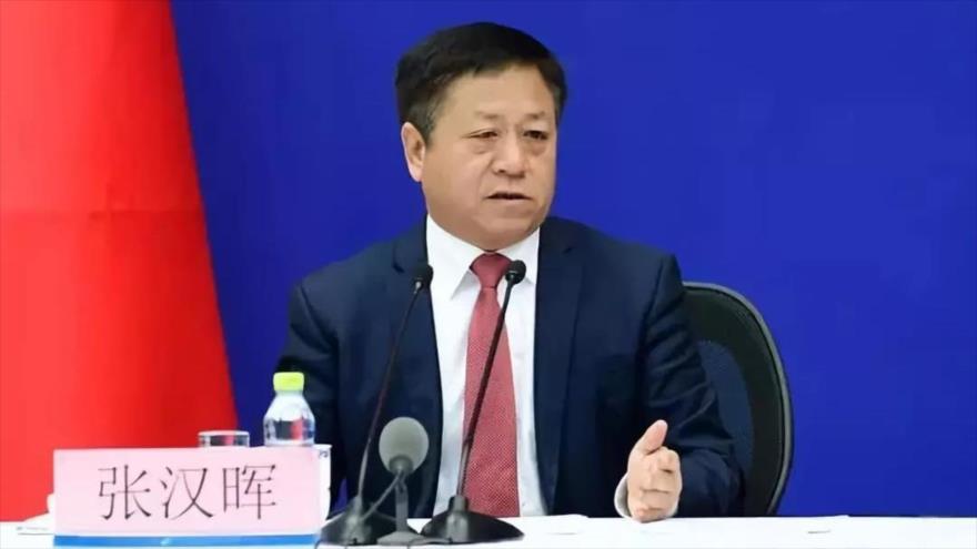 El viceministro chino de Asuntos Exteriores, Zhang Hanhui, en una conferencia de prensa en Pekín.