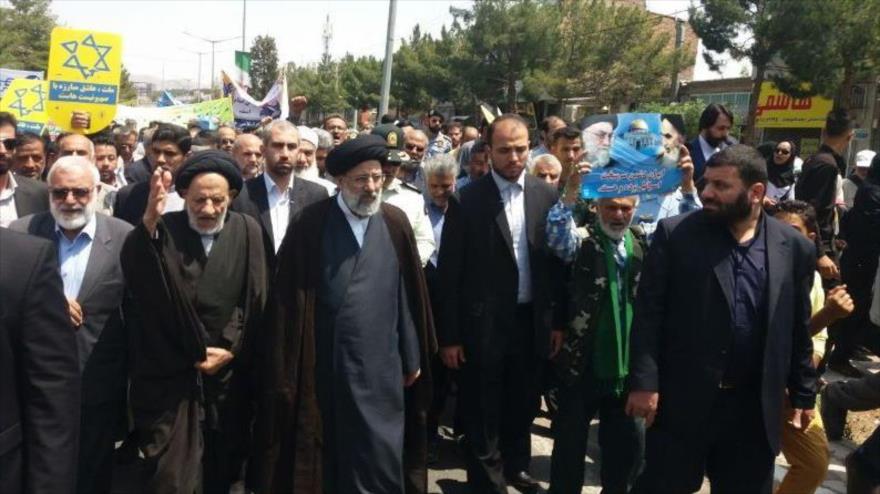 El presidente del Poder Judicial de Irán, Seyed Ebrahim Raisi, en la marcha del Día Mundial de Al-Quds, en Jorasán del Sur, Irán, 31 de mayo de 2019.