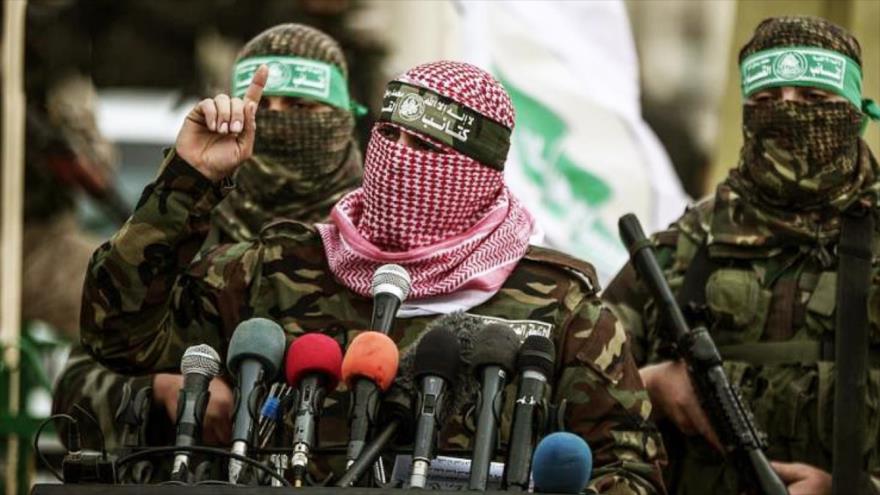 Abu Obeida, el portavoz de las Brigadas de Ezzedin al-Qassam, brazo armado de HAMAS, pronuncia un discurso en Gaza.