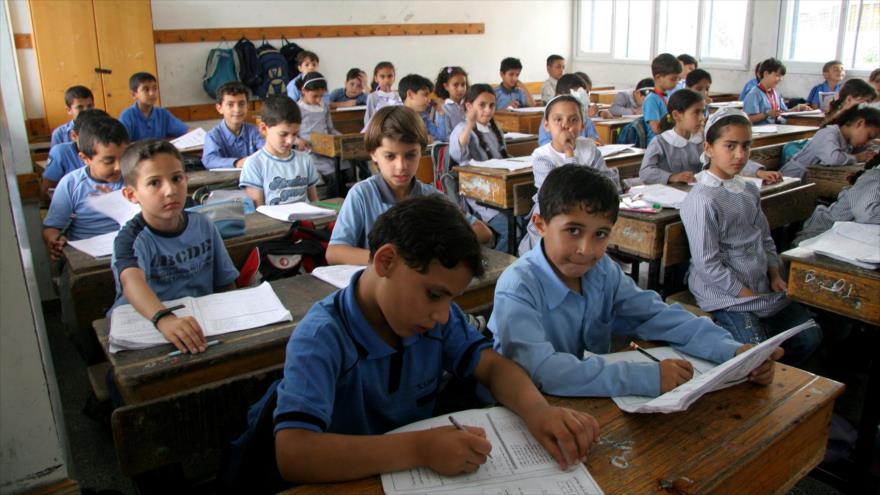 Estudiantes palestinos en una escuela en la ocupada Cisjordania.