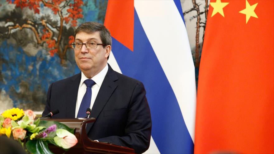 El canciller cubano, Bruno Rodríguez Parrilla, en una conferencia de prensa en Pekín, capital china, 29 de mayo de 2019. (Foto: AFP)