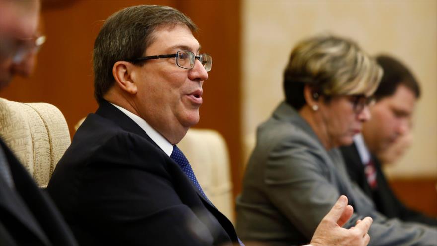 El canciller cubano, Bruno Rodriguez, durante una reunión con autoridades chinas, en Pekín, 29 de mayo de 2019. (Foto: AFP)