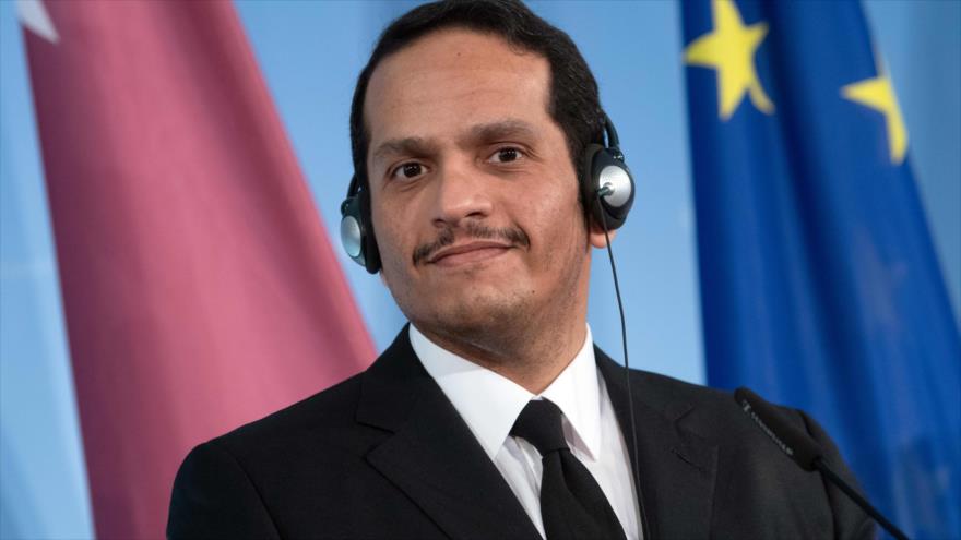 El canciller catarí, Muhamad bin Abdulrahman Al Zani, en una rueda de prensa en Berlín, Alemania, 11 de abril de 2019. (Foto: AFP)