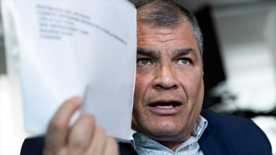 El expresidente de Ecuador Rafael Correa durante una entrevista con la agencia de noticias AFP en Bruselas (Bélgica), 11 de abril de 2019. (Foto: AFP)