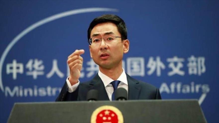 El portavoz del Ministerio de Asuntos Exteriores de China, Geng Shuang, en rueda de prensa.