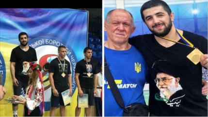 Luchador ucraniano lleva camiseta con imagen del Líder de Irán