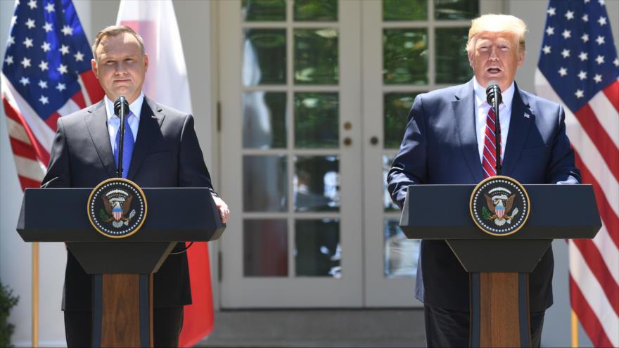 El presidente de EE.UU., Donald Trump, y su homólogo polaco, Andrzej Duda, en una rueda de prensa conjunta, Washington, 12 de junio de 2019. (Foto: AFP)