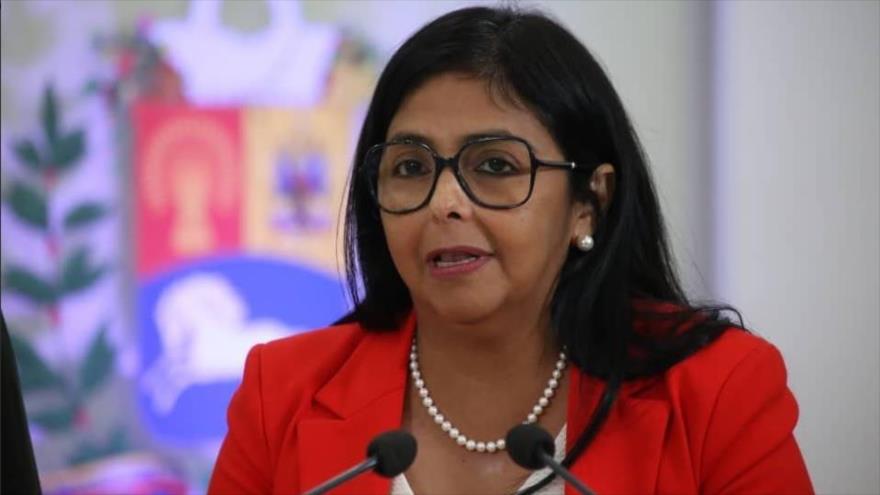 La vicepresidenta venezolana, Delcy Rodríguez, en la reunión con los representantes de la ONU en Caracas (capital venezolana), 13 de junio de 2019. 
