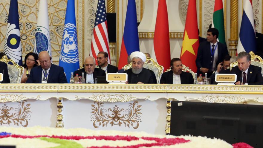 El presidente de Irán, Hasan Rohani, en la 5.ª cumbre de CICA en Dusambé, Tayikistán, 15 de junio de 2019. (Foto: President.ir)
