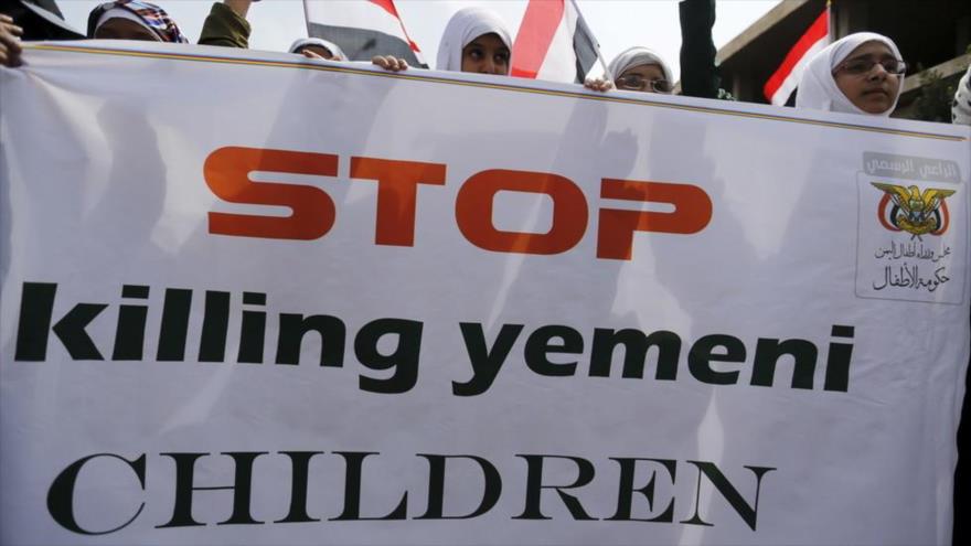 Mujeres yemeníes protestan en Saná, la capital, contra la venta de armas occidentales a Arabia Saudí y sus aliados.