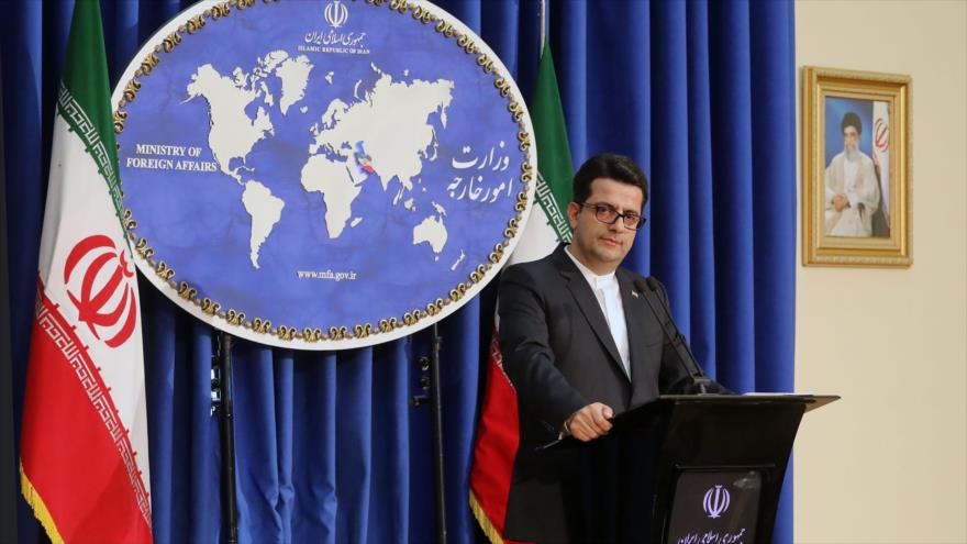 El portavoz de la Cancillería iraní, Seyed Abas Musavi, en una rueda de prensa en Teherán, 28 de mayo de 2019. (Foto: mfa.gov.ir)
