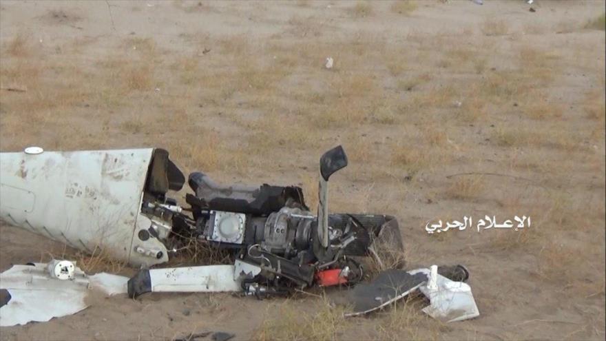 Un dron espía saudí derribado por las fuerzas yemeníes en la provincia de Al-Hudayda, junio de 2019.