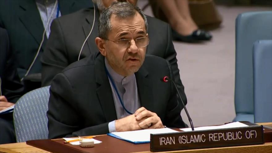 El embajador de Irán ante la ONU, Mayid Tajt Ravanchi, habla en una reunión del Consejo de Seguridad de Naciones Unidas (CSNU), 26 de junio de 2019.