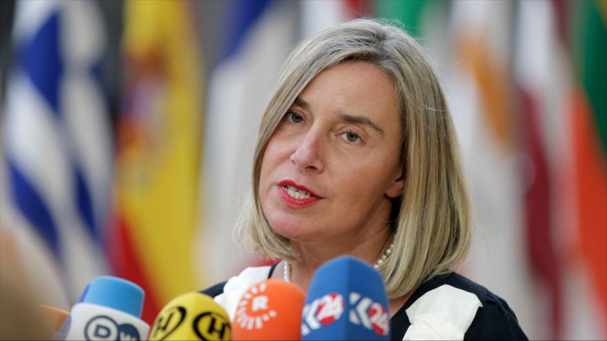 La jefa de la Diplomacia europea, Federica Mogherini, habla ante la prensa en Bruselas, 20 de junio de 2019. (Foto: AFP)