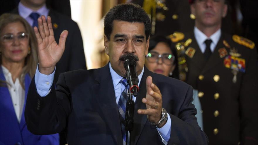 El presidente de Venezuela, Nicolás Maduro, en un discurso en Caracas, 21 de junio de 2019. (Foto: AFP)