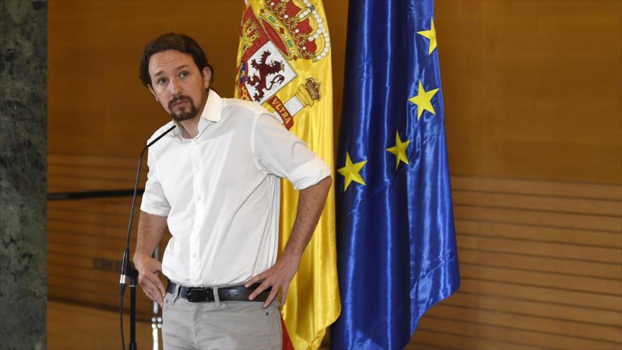 El líder de Podemos, Pablo Iglesias, durante una rueda de prensa en Madrid, capital española, 6 de junio de 2019. (Foto: AFP)