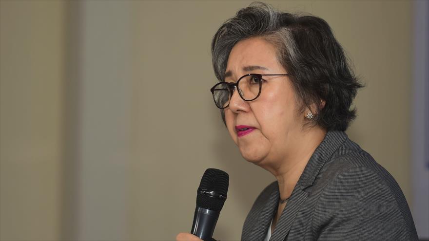 La enviada especial de la ONU para Myanmar (Birmania), Yanghee Lee, habla con la prensa en Bangladés, 25 de enero de 2019. (Foto: AFP)
