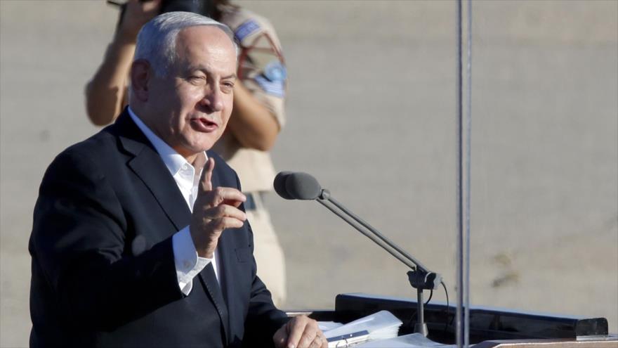 El primer ministro de Israel, Benjamín Netanyahu, ofrece un discurso en un acto militar en la base Hatzerim. 27 de junio de 2019. (Foto: AFP)