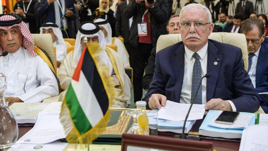 El ministro de Exteriores de Palestina, Riad al-Maliki, en una cumbre de la Liga Árabe (LA) en Túnez, 29 de marzo de 2019. (Foto: AFP). 