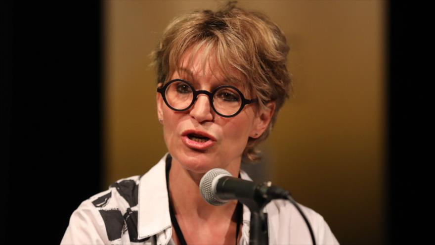 Relatora especial de la ONU sobre Asesinatos Selectivos y Ejecuciones Extrajudiciales habla en una conferencia en Londres, 9 de julio de 2019. (Foto: AFP)