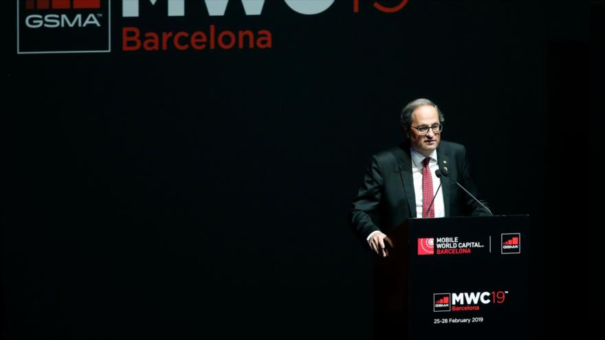 El presidente catalán, Quim Torra, en el Museo Nacional de Arte de Cataluña, en Barcelona, 24 de febrero de 2019. (Foto: AFP)
