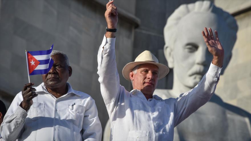 El presidente cubano, Miguel Díaz-Canel, en la Plaza de la Revolución, La Habana, capital, 1 de mayo de 2019. (Foto: AFP)