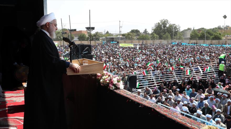 El presidente de Irán, Hasan Rohani, ofrece un discurso en la provincia de Jorasán del Norte, 14 de julio de 2019. (Foto: President.ir)