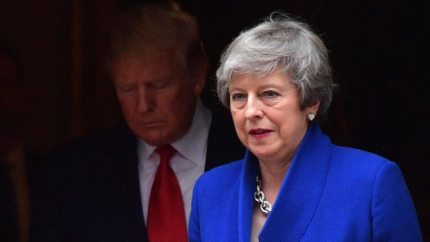 La premier británica, Theresa May, y el presidente de EE.UU., Donald Trump, Londres, 4 de junio de 2019. (Foto: AFP)
