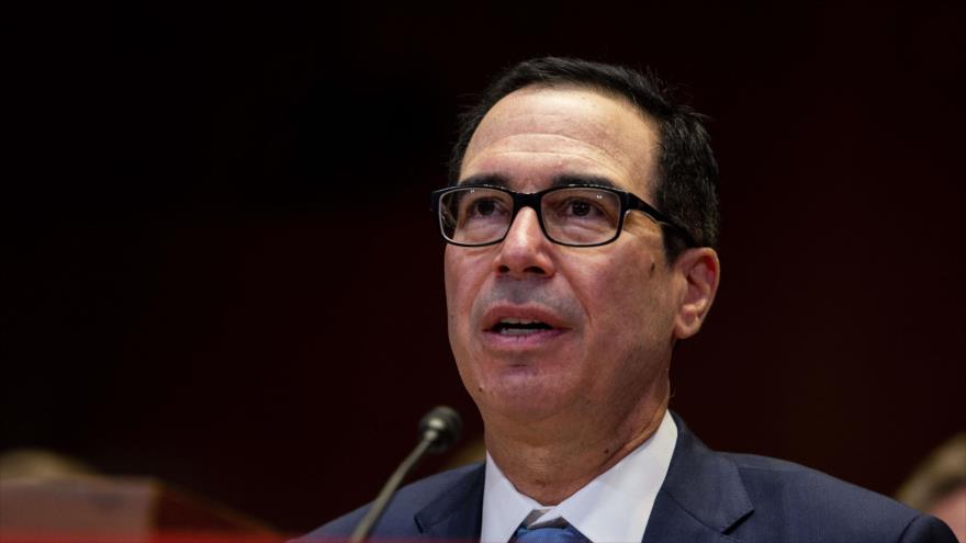 El secretario del Tesoro estadounidense, Steven Mnuchin, habla en una reunión en el Capitolio, 15 de mayo de 2019. (Foto: AFP)