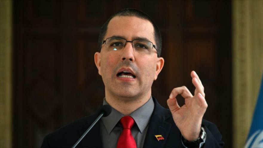 El canciller de Venezuela, Jorge Arreaza, ofrece un discurso en Venezuela, 9 de mayo de 2019. (Foto: AFP)