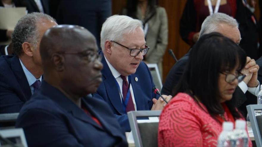 El vicecanciller ruso, Serguéi Riabkov, en la cumbre del Movimiento de Países No Alineados (MPNA o MNOAL) en Caracas, 21 de julio de 2019. (Foto: AFP)