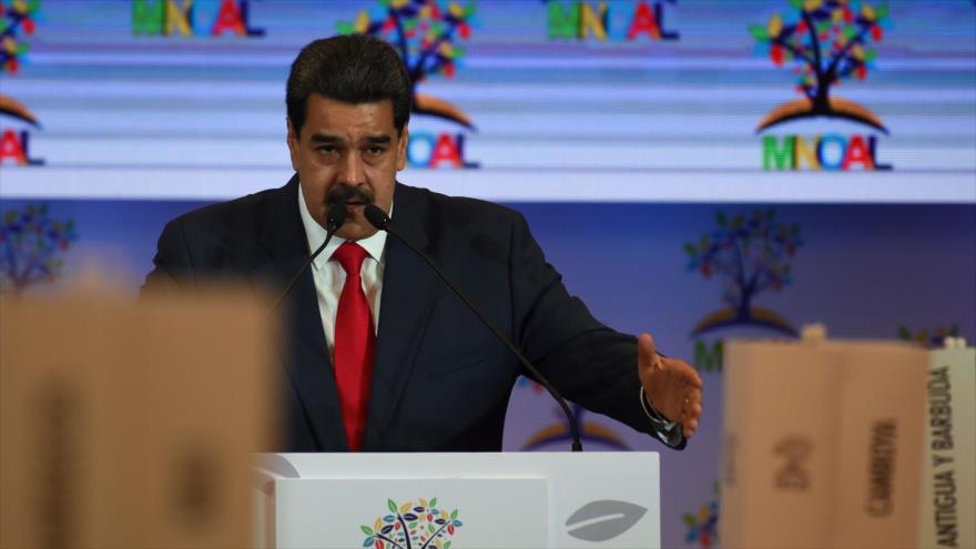El presidente de Venezuela, Nicolás Maduro, durante la cumbre del Movimiento de Países No Alineados en Caracas, 20 de julio de 2019. (Foto: AFP)