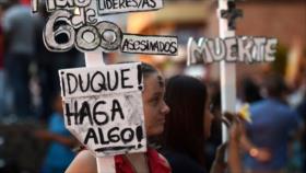Colombianos se manifiestan contra el asesinato de líderes sociales