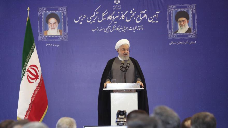El presidente de Irán, Hasan Rohani, habla en un acto en la ciudad de Heris, 1 de agosto de 2019. (Foto: president.ir)
