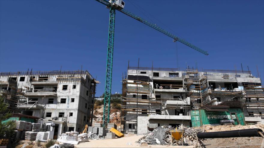 Obreros palestinos trabajan en un sitio de construcción en el asentamiento israelí de Talmon en la Cisjordania ocupada, 31 de julio de 2019. (Foto: AFP)