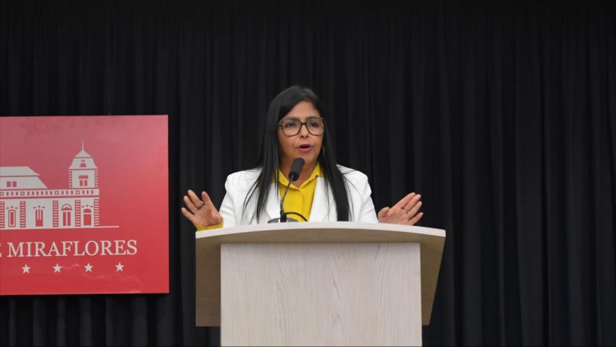 La vicepresidenta de Venezuela, Delcy Rodríguez, en una conferencia de prensa en Caracas, la capital, 31 julio de 2019. (Foto: AFP)