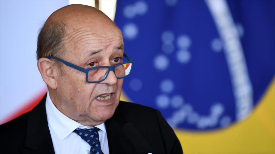 El ministro francés de Exteriores, Jean-Yves Le Drian, habla en una rueda de prensa en Brasil, 29 de julio de 2019. (Foto: AFP)