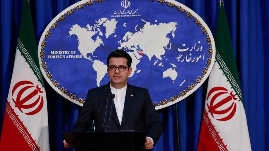 El portavoz de la Cancillería de Irán, Seyed Abás Musavi, en una conferencia de prensa, Teherán (capital persa).